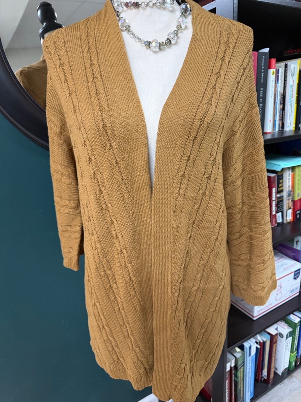 J. Jill Open-Front Cable Knit Cardigan - Mustard